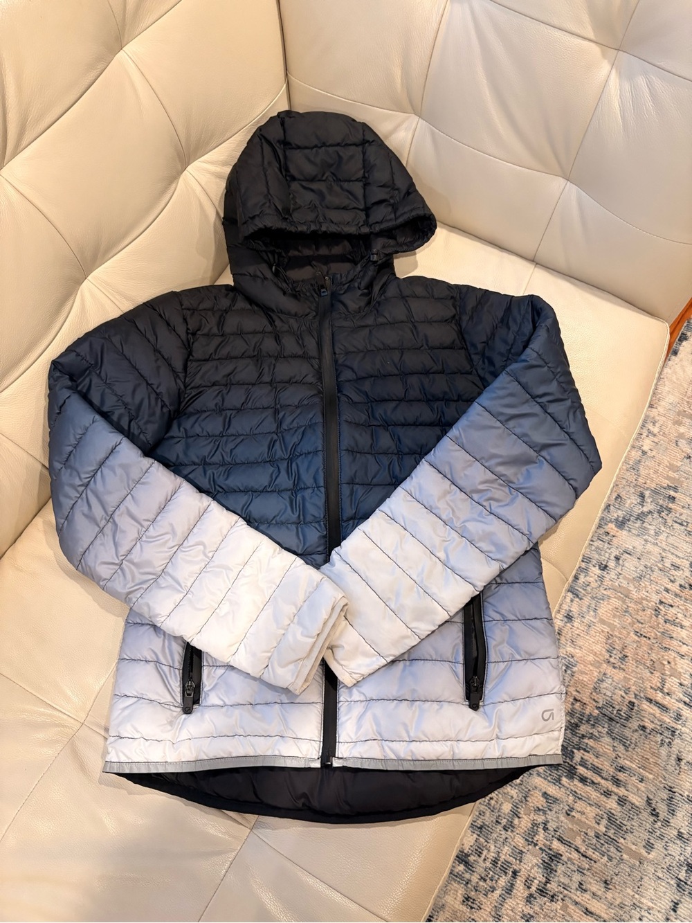2 for $10 Women’s GAP FIT Gradient Hooded Puffer Jacket - Black & Light Gray